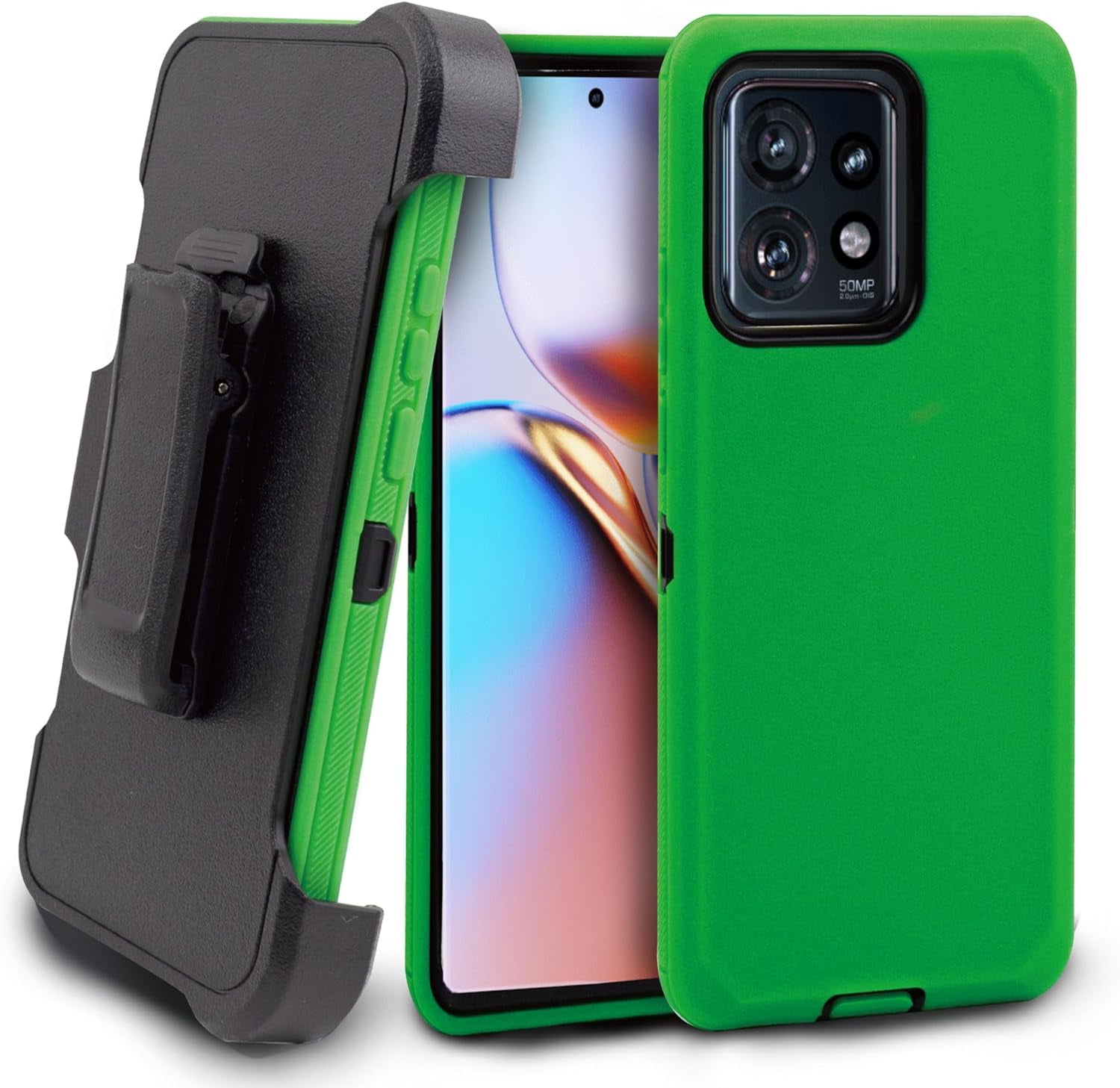 ThousandGear Compatible for Motorola Moto Edge 2023/Edge 40 Case with Clip Belt Holster, Heavy Duty Military Grade Drop Protective Case (Green) & Fast Wall Charger Kit
