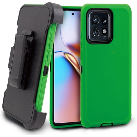 ThousandGear Compatible for Motorola Moto Edge 2023/Edge 40 Case with Clip Belt Holster, Heavy Duty Military Grade Drop Protective Case (Green) & Fast Wall Charger Kit