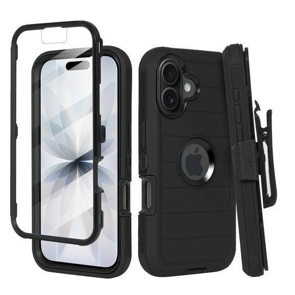 6goodeals Compatible for Apple iPhone 17 6.3 inch Phone screen Kickstand Rugged Cell Phone Case Stripe Black