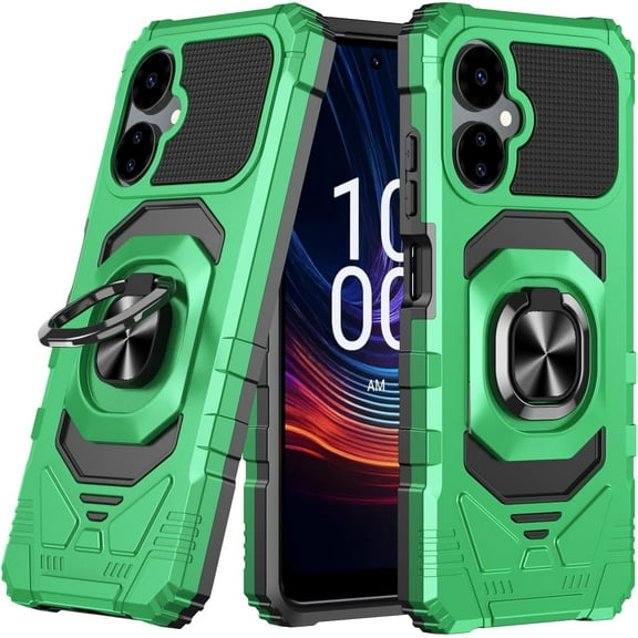 Thousandgear for Boost Mobile Celero 5G + Plus 2024 (3rd Version), with Screen Protector, Ring Kickstand for Magnetic Car Mount, Heavy Duty Shockproof Protective Phone Cover (Green)