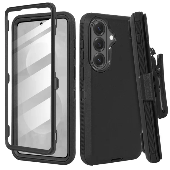Thousandgear Compatible for Samsung Galaxy S24 FE Holster Case with Built-In Screen Protector, Heavy Duty Rugged Shockproof Belt Clip Kickstand, Black
