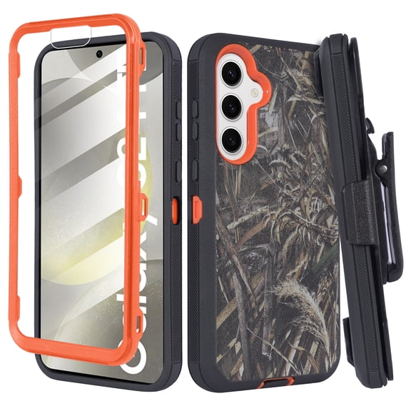 Thousandgear Compatible for Samsung Galaxy S24 FE Holster Case with Built-In Screen Protector, Heavy Duty Rugged Shockproof Belt Clip Kickstand, Camo Orange