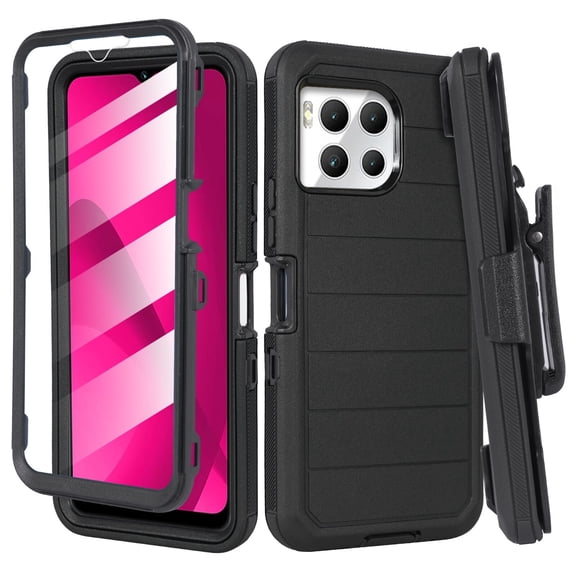 Thousandgear Compatible for T-Mobile REVVL 7 Pro 5G / T Phone 2 Pro 5G Case with Belt Clip Holster, Built-in Screen Protector, Rugged Shockproof Cover, Black