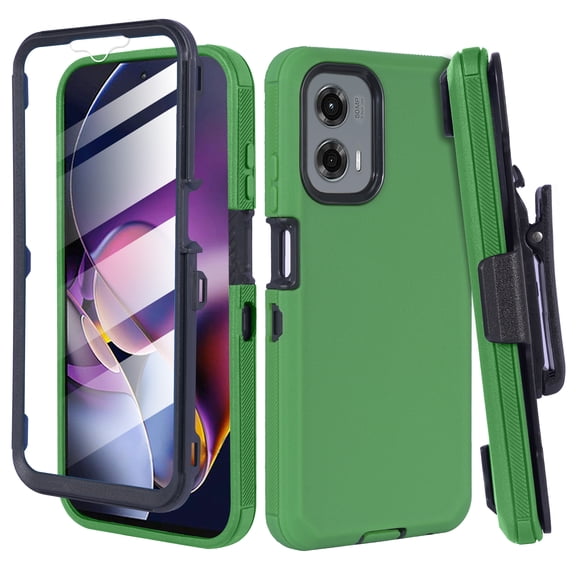 Thousandgear Compatible for Motorola Moto G 5G 2024 XT2417 Holster Case with Built-In Screen Protector, Belt Clip & Kickstand, Green