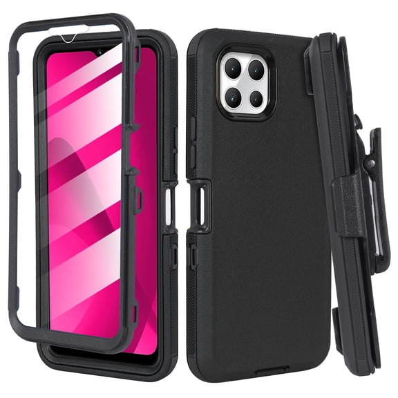 Thousandgear Compatible for T-Mobile REVVL 7 5G Case Built-in Screen Protector Belt Clip Holster Rugged Shockproof Full Body Kickstand Cover Black