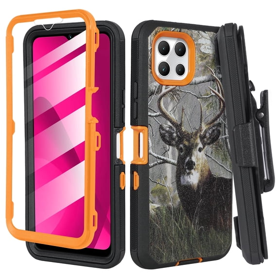 Thousandgear Compatible for T-Mobile REVVL 7 5G Case Built-in Screen Protector Belt Clip Holster Rugged Shockproof Full Body Kickstand Cover Deer
