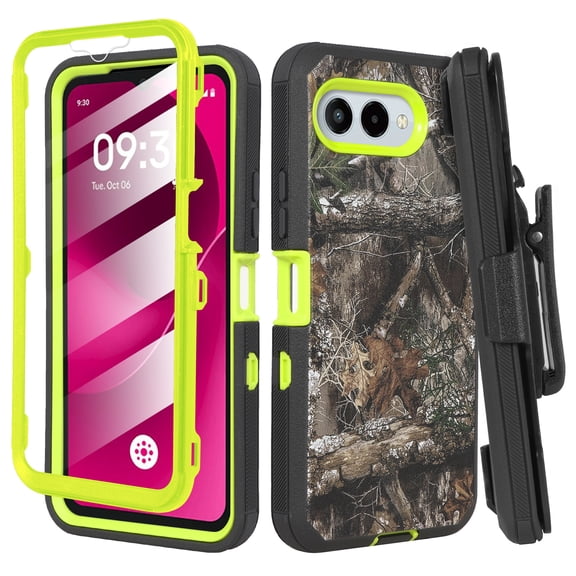 Thousandgear Designed for T-Mobile REVVL 8 5G / REVVL 8 / TMRV085G Case, Not for REVVL 8 Pro, Built-in Screen Protector Belt Clip Holster Rugged Cover - Lime Camo