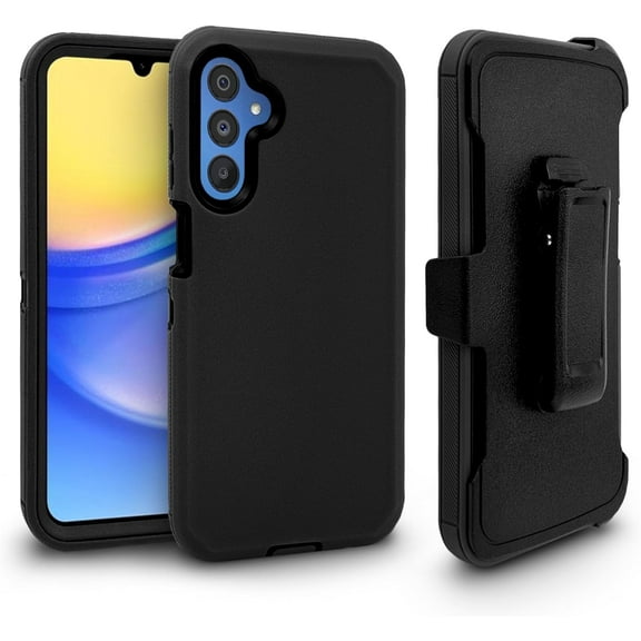 Thousandgear Rugged Design for Samsung Galaxy A15 5G Phone Case, Heavy Duty Constuction Shockproof with Belt Clip Holster, Built in Screen Protector (Black)