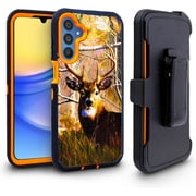 Thousandgear Rugged Design for Samsung Galaxy A15 5G Phone Case, Heavy Duty Constuction Shockproof with Belt Clip Holster, Built in Screen Protector (Deer)