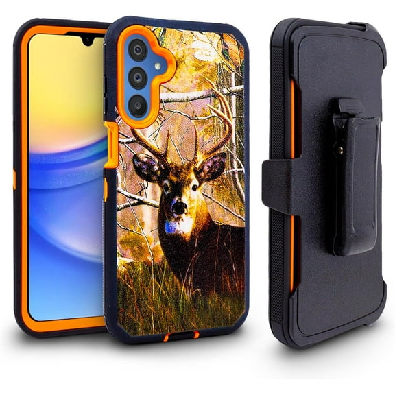 Thousandgear Rugged Design for Samsung Galaxy A15 5G Phone Case, Heavy Duty Constuction Shockproof with Belt Clip Holster, Built in Screen Protector (Deer)