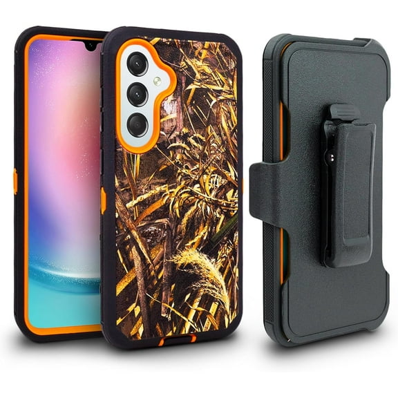 Thousandgear Rugged Design for Samsung Galaxy S24 Phone Case, Heavy Duty Constuction Shockproof with Belt Clip Holster Built in Screen Protector (Camo)