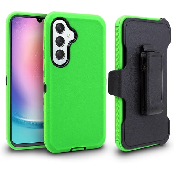 Thousandgear Rugged Design for Samsung Galaxy S24 Phone Case, Heavy Duty Constuction Shockproof with Belt Clip Holster Built in Screen Protector (Green)