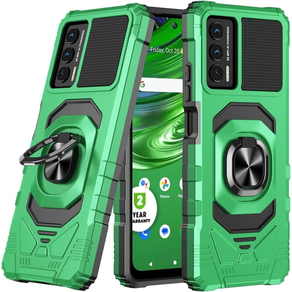 Thousandgear ThousndGear Compatible for Cricket Outlast Case, Att Jetmore Case with Tempered Glass Screen Protector,Ring Kickstand,Military Grade Heavy Duty Shockproof Protective Cover (Green)