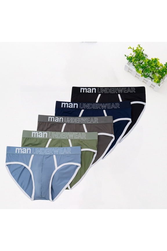 5PC Men Big & Tall Underwear Briefs Fashion Mid Waist Comfort Loose Fit Elastic Briefs Classic Breathable Stretch Underwear for Daily Wear