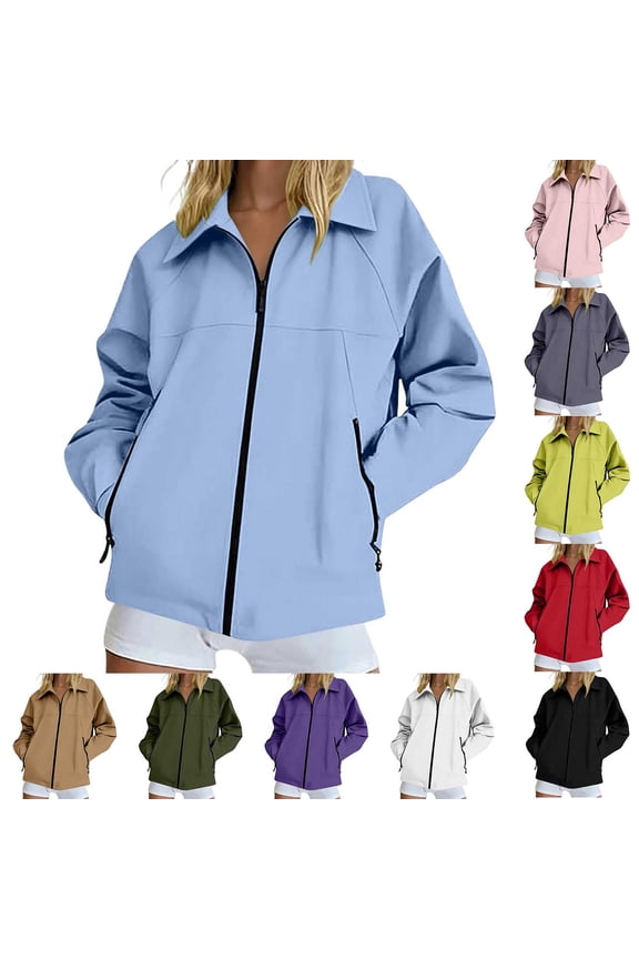 Athletic Jacket for Women Casual Lightweight Collared Long Sleeve Coat Spring Fall Windbreaker Zip Up Workout Tops Trendy Streetwear Shacket