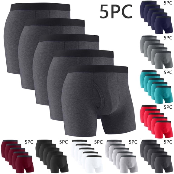 Thousandth Cotton Boxer Briefs for Men 5-Pack Long Leg Lightweight Quick Drying Underwear with Open Fly Anti-Chafing Comfort Breathable Trunks