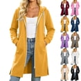 thumbnail image 1 of Thousandth Ladies Mid Length Zip Hoodie Long Coat Casual Drawstring Hood Sweatshirt Loose Fit Warm Outer Jacket for Fall Winter, 1 of 5