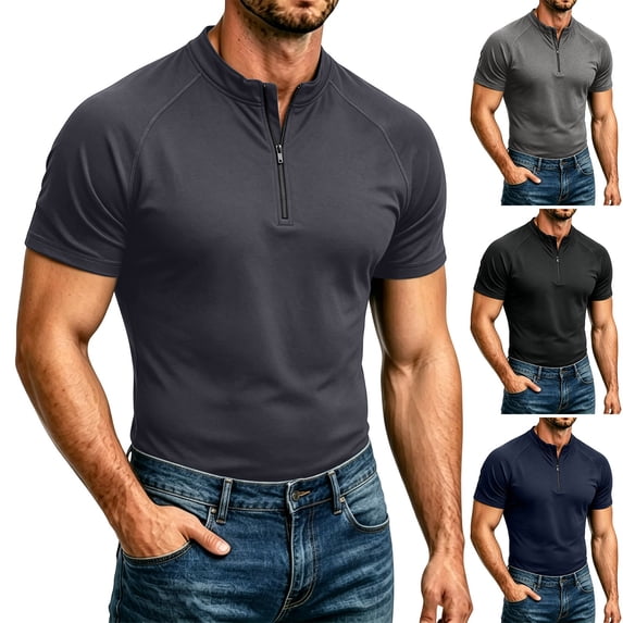 Thousandth Men Athletic Tops Casual Half Zip Mock Neck Slim Fit Workout Tees Moisture Wicking Stretch Fit Breathable Shirts for Golf Running Gym