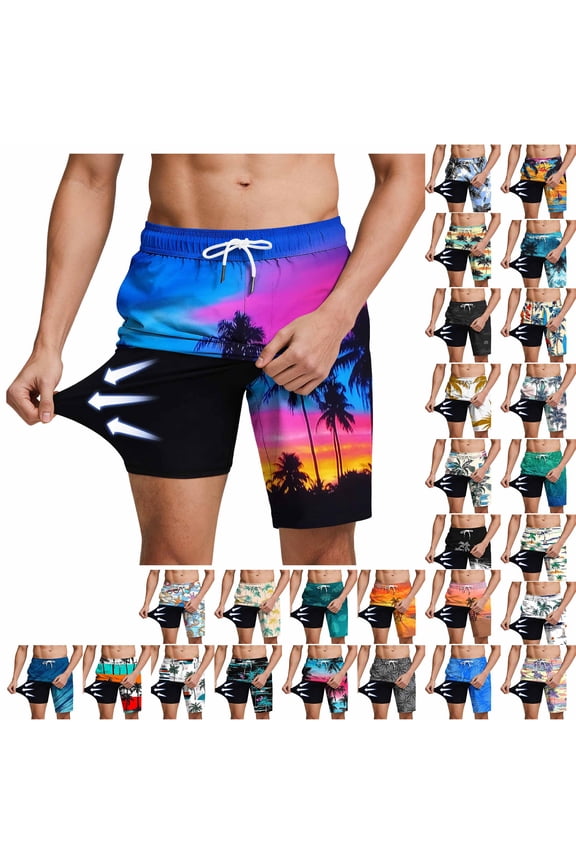 Men Swim Trunks Casual Quick Dry Beach Board Shorts with Pockets Compression Lined Elastic Waist Breathable Drawstring Summer Vacation Shorts