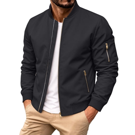 Thousandth Men's Bomber Jacket Reversible Warm Coat Quilted Lined Windproof Baseball Collar Jacket Casual Fall Winter Outerwear