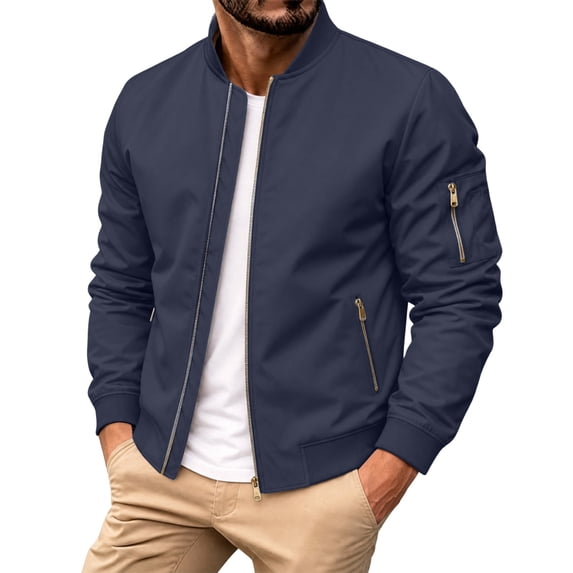 Thousandth Men's Bomber Jacket Reversible Warm Coat Quilted Lined Windproof Baseball Collar Jacket Casual Fall Winter Outerwear