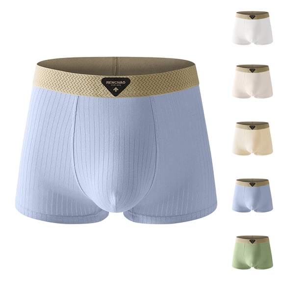 Thousandth Men's Boxer Briefs Cotton Ribbed Textured Stretchy Elastic Waist Casual Underwear Breathable Athletic Support Trunks Gifts for Boyfriend