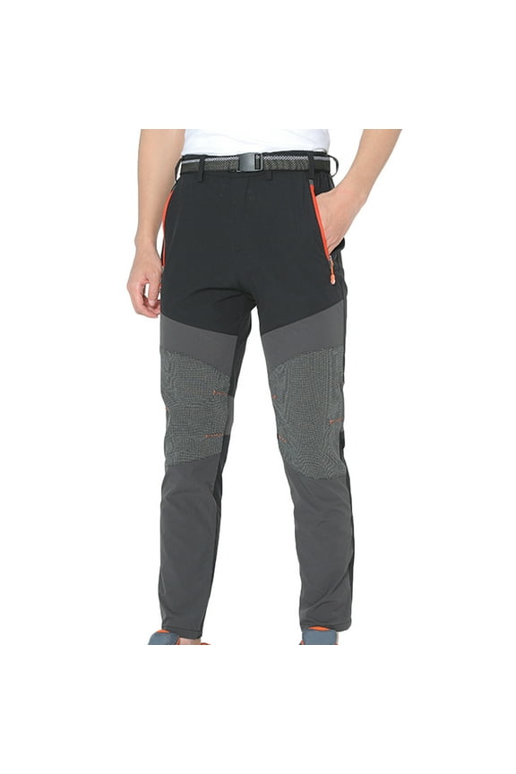 Men's Button Zipper Quick Drying Open Placket Color with Waistband Outdoor Hiking Pants Cargo Pants Track Elastic Pants