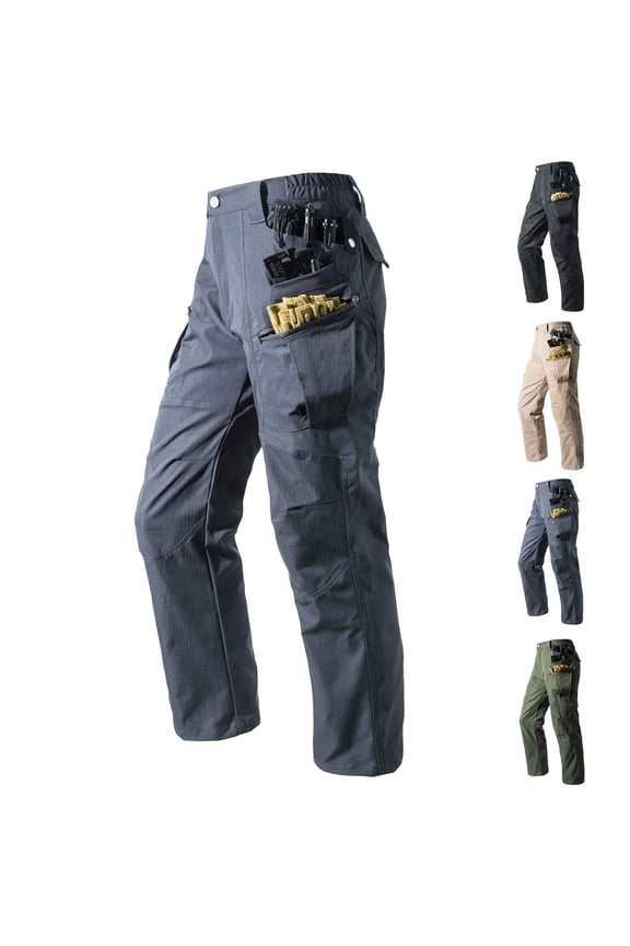 Men's Cargo Pants Professional Utility Trousers with Tool Pockets Reinforced Knees Elastic Waist Ripstop Work Pants for Outdoor Hunting