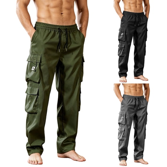 Thousandth Men's Casual Cargo Pants Workout Joggers Stretch Sweatpants Hiking Drawstring Loose Fit Comfortable Outdoor Pants with Multi Pockets