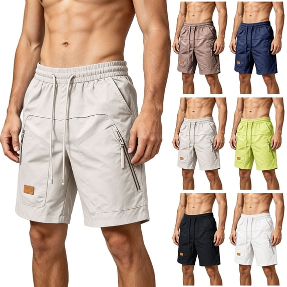 Thousandth Men's Casual Cargo Shorts Summer Trendy Quick Dry Plain Outdoor Shorts Elastic Waist Drawstring Hiking Shorts Durable Breathable Shorts