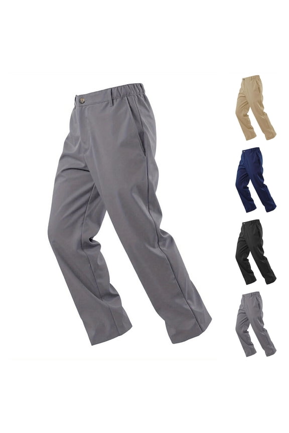 Men's Casual Dress Pants Trendy Relaxed Loose Fit Pants for Men Straight Leg Elastic Waist Trousers with Button Closure for Business Work Office