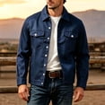 thumbnail image 1 of Thousandth Men's Casual Trucker Jacket Lapel Collar Button Down Outerwear Classic Utility Coat with Pockets Spring Fall Winter Clothes, 1 of 6