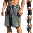 thumbnail image 1 of Thousandth Men's Casual Washed Denim Shorts Summer Elastic Waist Drawstring Everyday Shorts Breathable Relaxed Streetwear Shorts with Pockets, 1 of 8