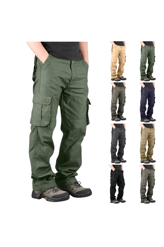 Men's Classic Cargo Pants Casual Water Resistant Heavy Work Trousers with Multi Pockets Relaxed Loose Fit Pants for Outdoor Hiking Camping Fishing