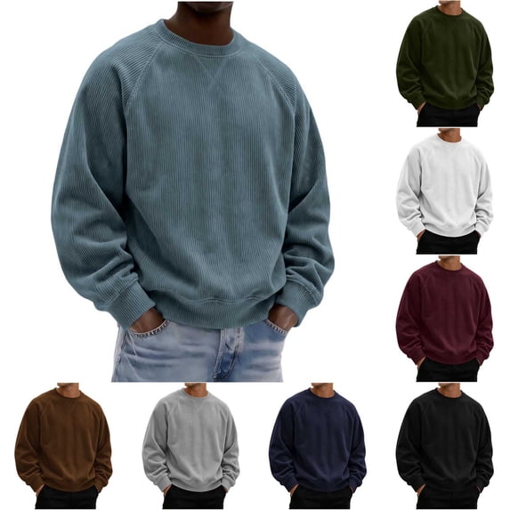 Thousandth Men's Corduroy Crew Neck Sweatshirt Casual Raglan Long Sleeve Pullover Soft Loose Fit Outerwear for Autumn Winter