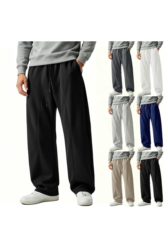 Men's Elastic Bottom Sweatpants Loose Fit Moisture Wicking Pants Breathable Wide Leg Drawstring Quick Dry Athletic Jogger Trousers