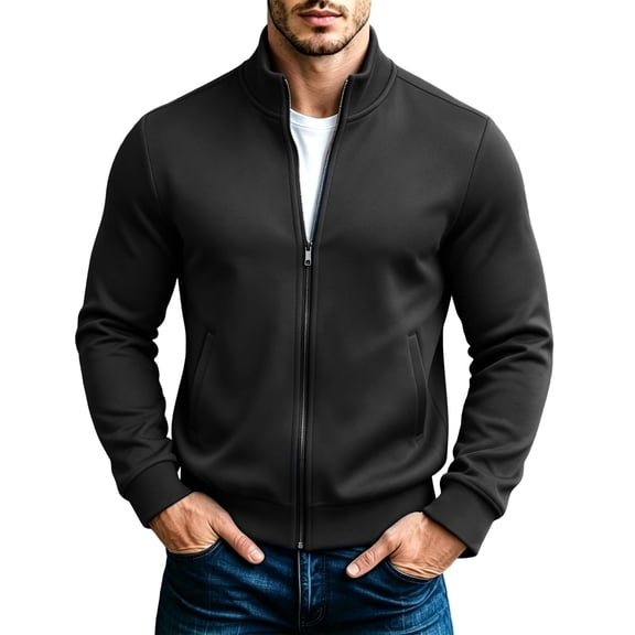 Thousandth Men's Full Zip Stand Collar Sweatshirt Casual Long Sleeve Athletic Top with Pockets Loose Fit Soft Fleece Casual Outerwear