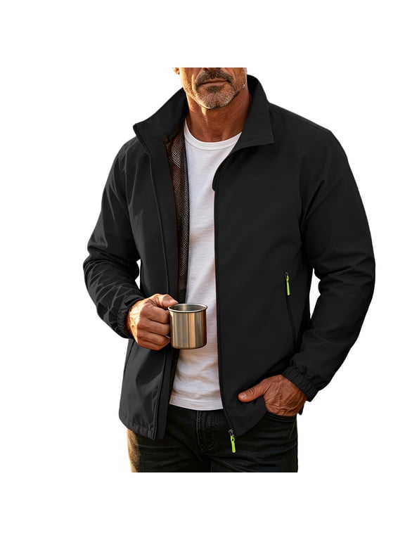 Men's Lightweight Waterproof Windbreaker Jacket Casual Full Zip Daily Raincoat Outdoor Hiking Climbing Breathable Mesh Lined Coat