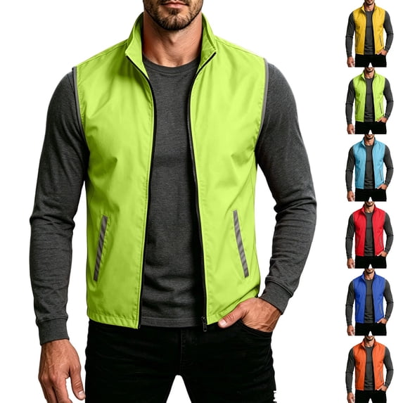 Thousandth Men's Lightweight Zip Up Outdoor Vest Sleeveless Windproof Golf Tops Travel Outerwear Gilet with Reflective Trim