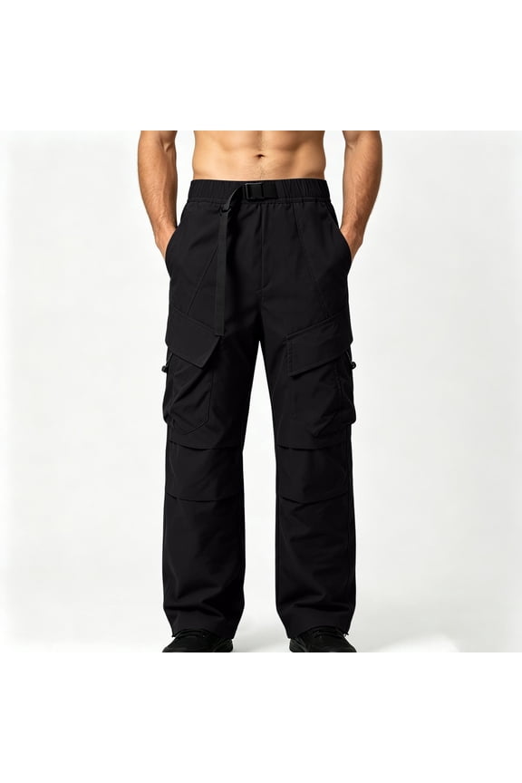 Men's Loose Fit Cargo Pants Plus Size Adjustable Waist Buckle Pants Multipocket Outdoor Work Trousers for Hiking