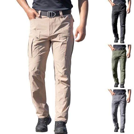 Thousandth Men's Outdoor Cargo Pants Ripstop Quick Dry Trousers Elastic Waist Waterproof Utility Pants with Multi Zipper Pockets for Duty Hiking