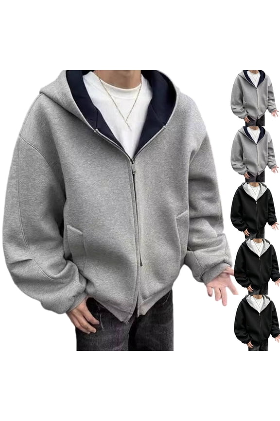 Men's Oversized Full Zip Hoodie Casual Daily Wear Trendy Plus Size Drop Shoulder Streetwear Jacket Loose Fit Comfort Coat