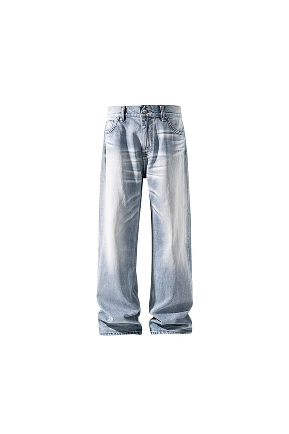 Men's Oversized Relaxed Fashionable Wide Leg Baggy Jeans with Faded Wash Loose Fit Denim Trousers for Streetwear