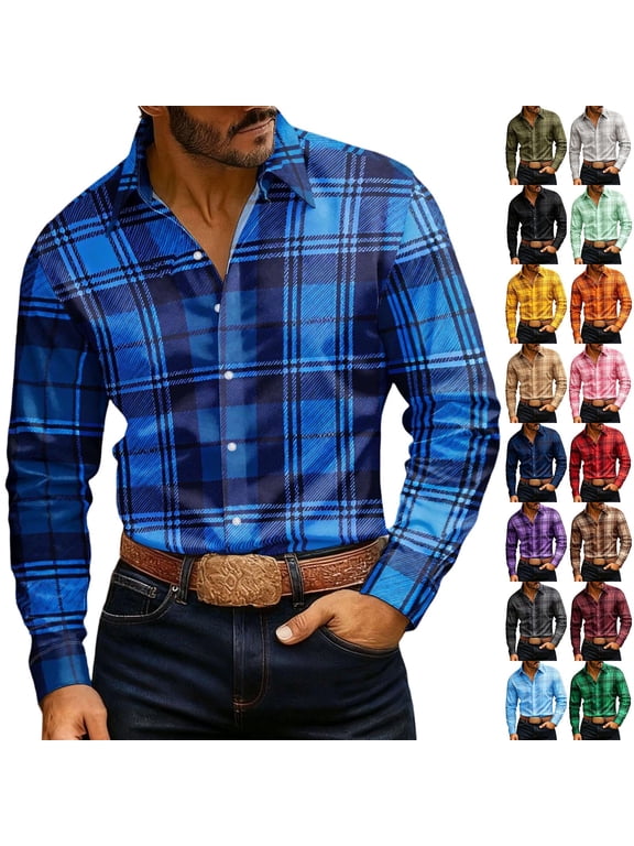 Men's Plaid Western Shirt Classic Long Sleeve Button Down Shirt Casual Versatile Shirts Work Shirts for Men