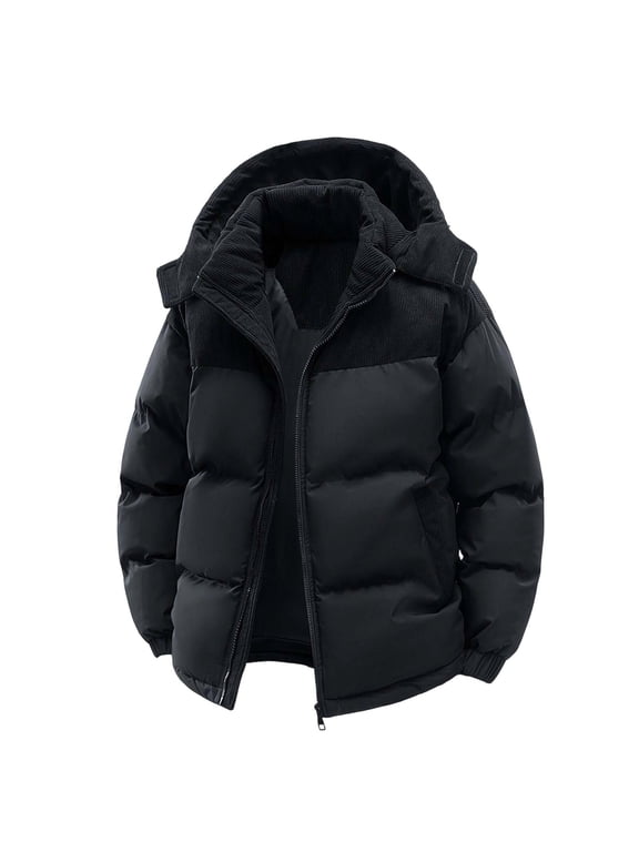 Men's Puffer Jacket Casual Windproof Winter Parka Coat Fashion Full Zip Thick Warm Outerwear Loose Fit Coat for Daily Commute