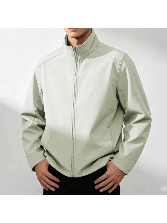 Men's Stand Collar Jacket Plus Size Zip Up Outerwear Lightweight Windbreaker Utility Coat for Hiking Camping Commute Daily