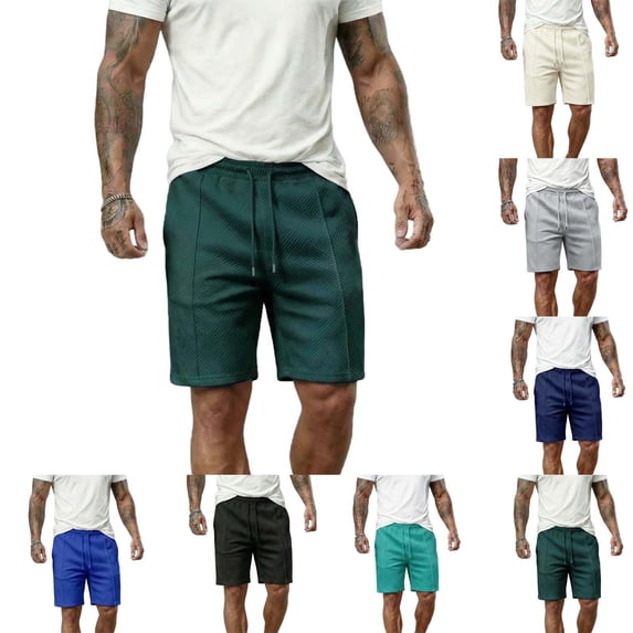 Thousandth Men's Summer Solid Color Relaxed Chino Shorts Casual Elastic Waist Drawstring Thin Breathable Pocket Shorts for Gym, Running, Basketball