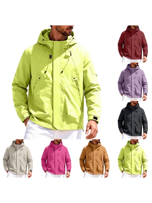 Men's Waterproof Hooded Jacket Casual Lightweight Windbreaker Outdoor Raincoat for Trekking,All Weather Outdoor Activities