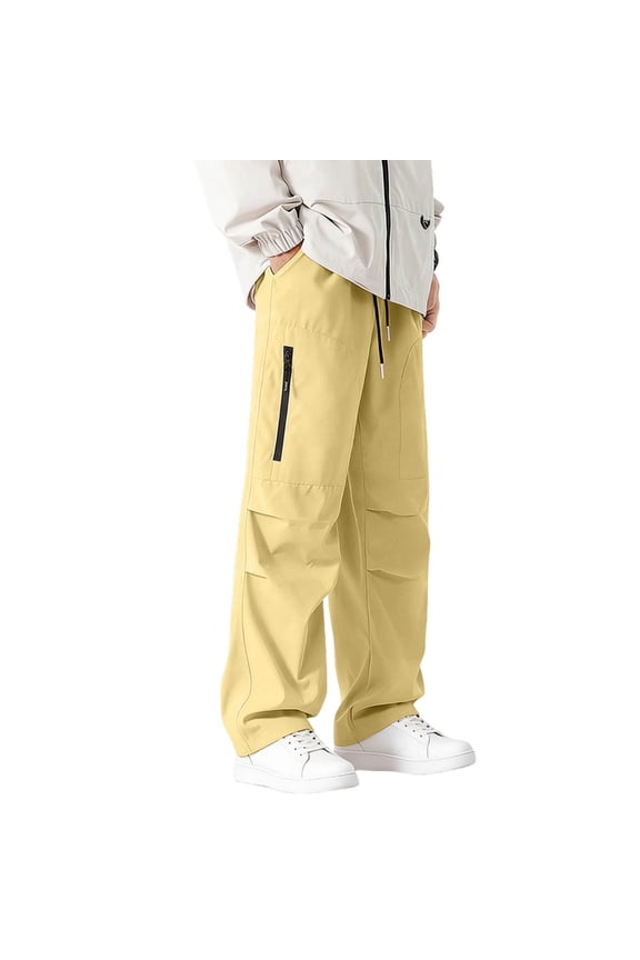 Men's Zipper Workout Pants Elastic Waist Drawstring Foot Straightening Casual Athleisure Mountaineering Charge Track Pants