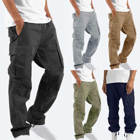 Thousandth Plus Size Cargo Pants for Men Casual Cotton Loose Fit Work Trousers Multi-Pocket Ripstop Elastic Waist Comfort Daily Wear for Outdoor Hiking Camping